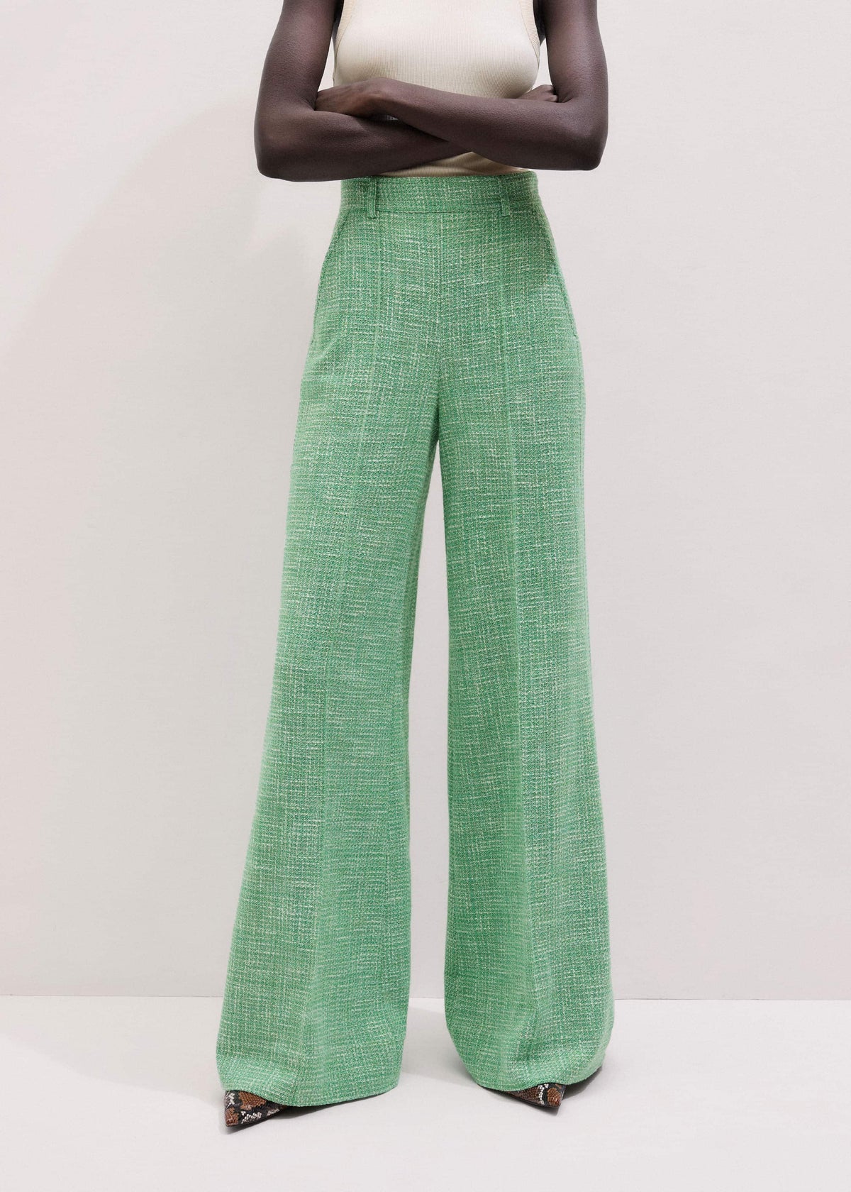 Green Textured Wide-Leg Pant | ME+EM