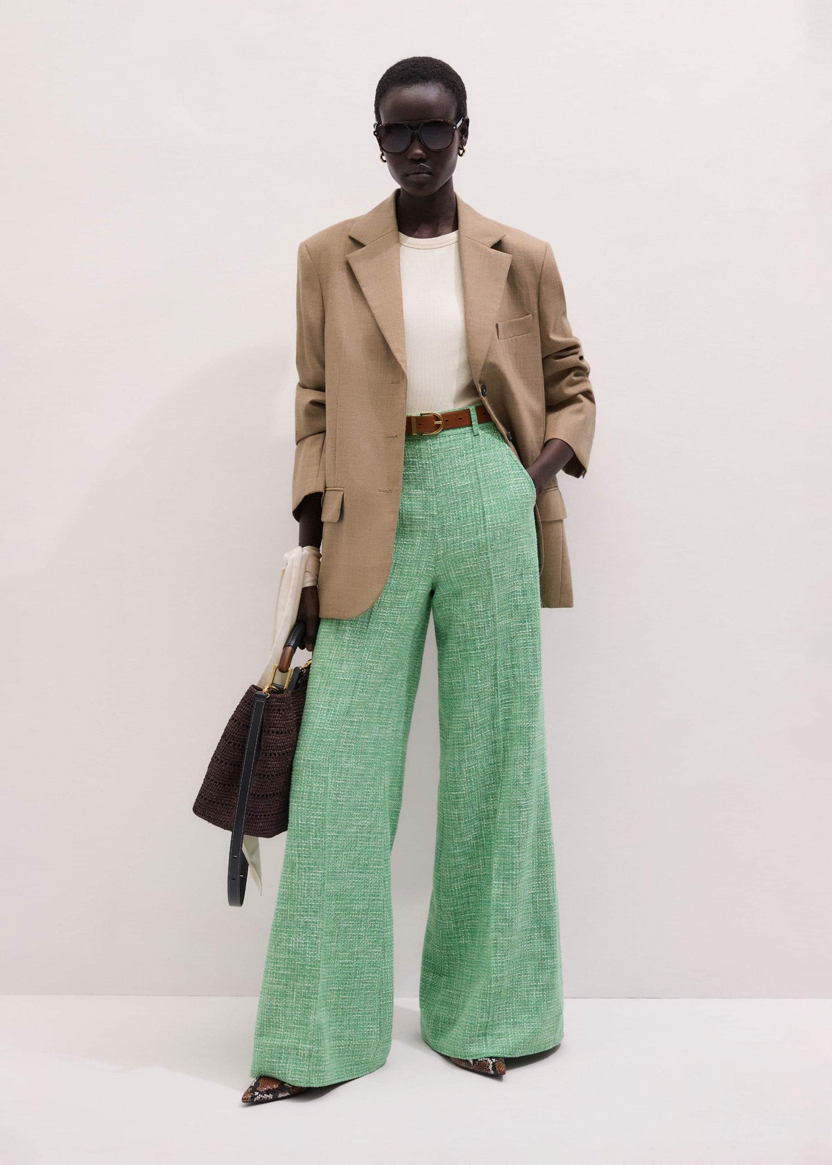 Green Textured Wide-Leg Pant | ME+EM