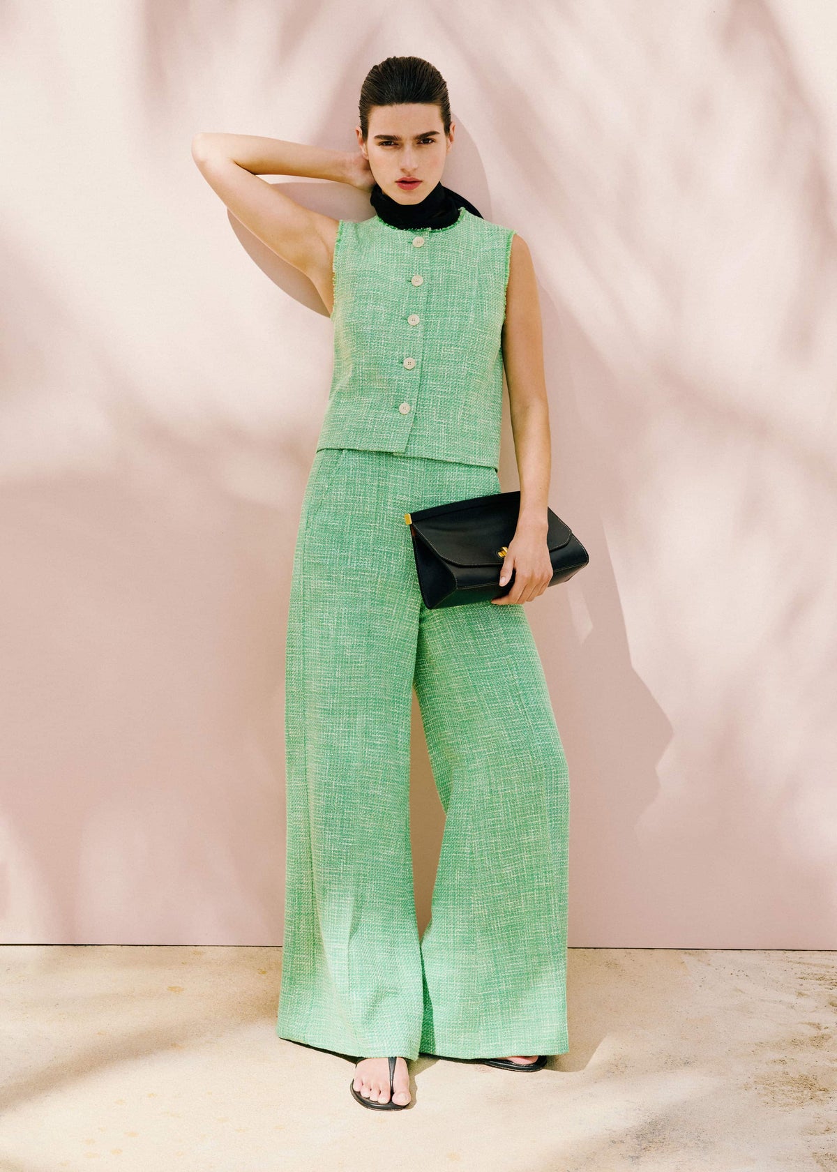 Green Textured Wide-Leg Pant | ME+EM