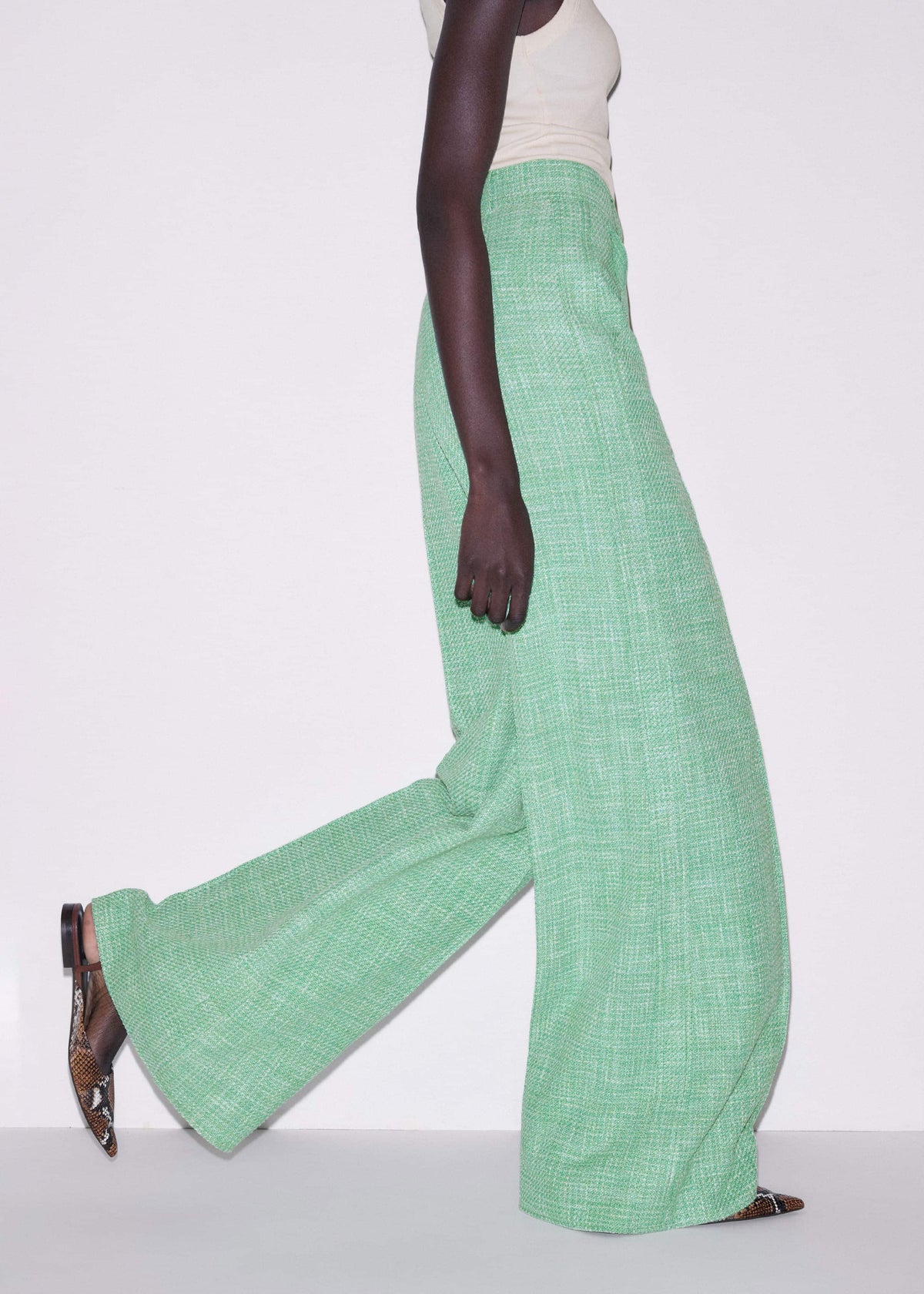 Green Textured Wide-Leg Pant | ME+EM