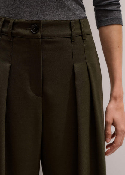 Olive Green Wide-Leg Double Pleat Pant | ME+EM