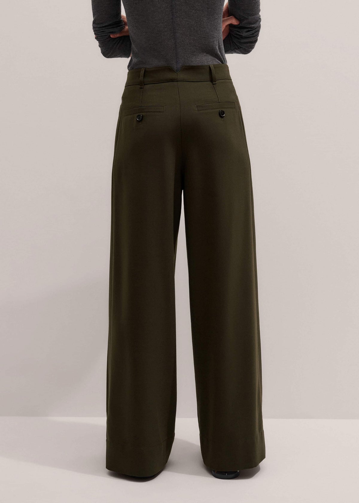 Olive Green Wide-Leg Double Pleat Pant | ME+EM