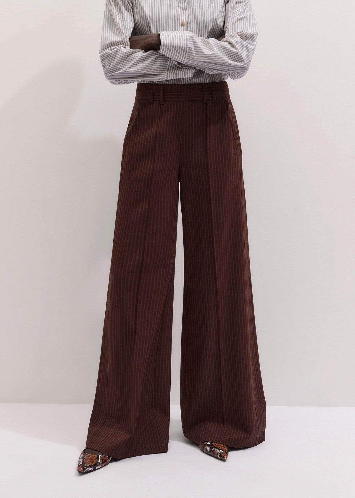 Cinnamon Pinstripe Wide-Leg Pant | ME+EM