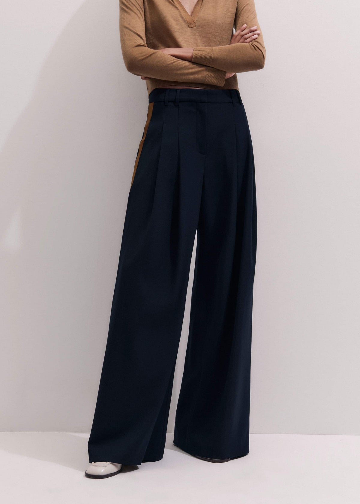 Navy Contrast Side Panel Wide-Leg Pant | ME+EM