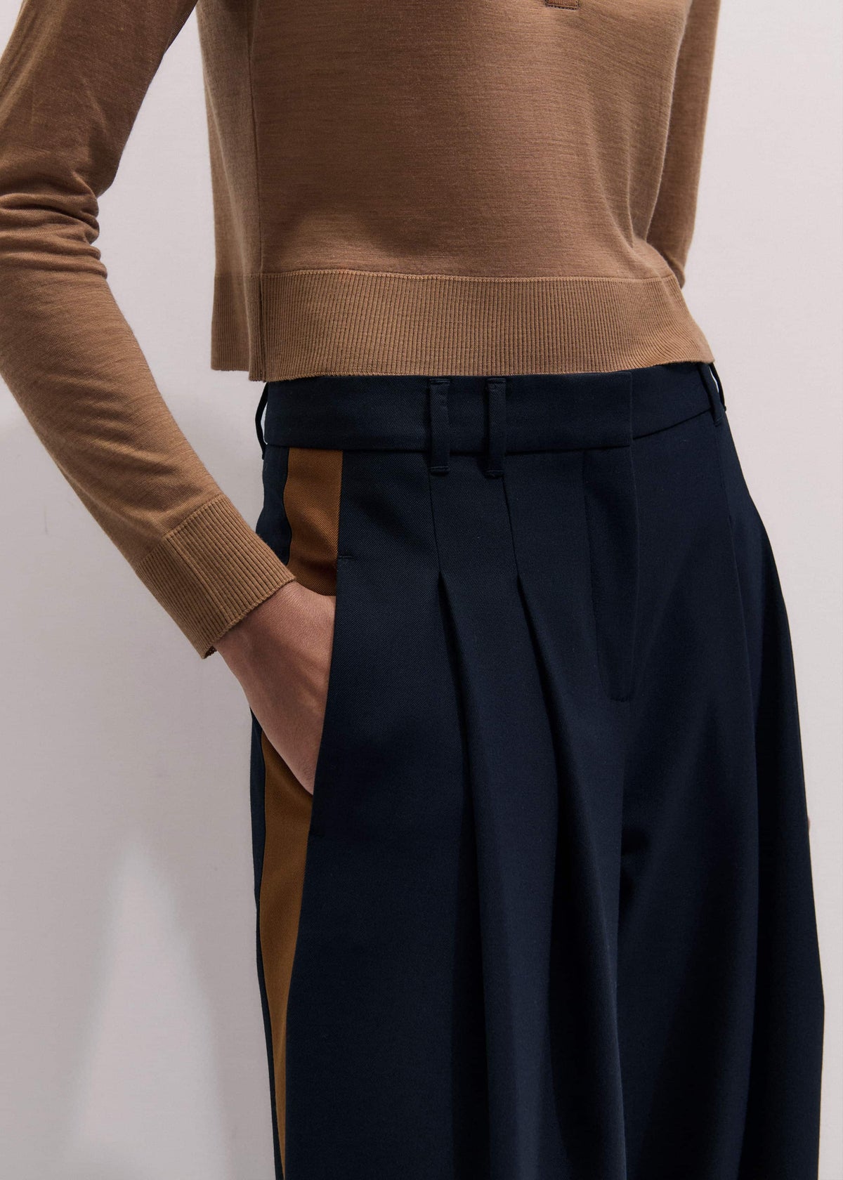 Navy Contrast Side Panel Wide-Leg Pant | ME+EM