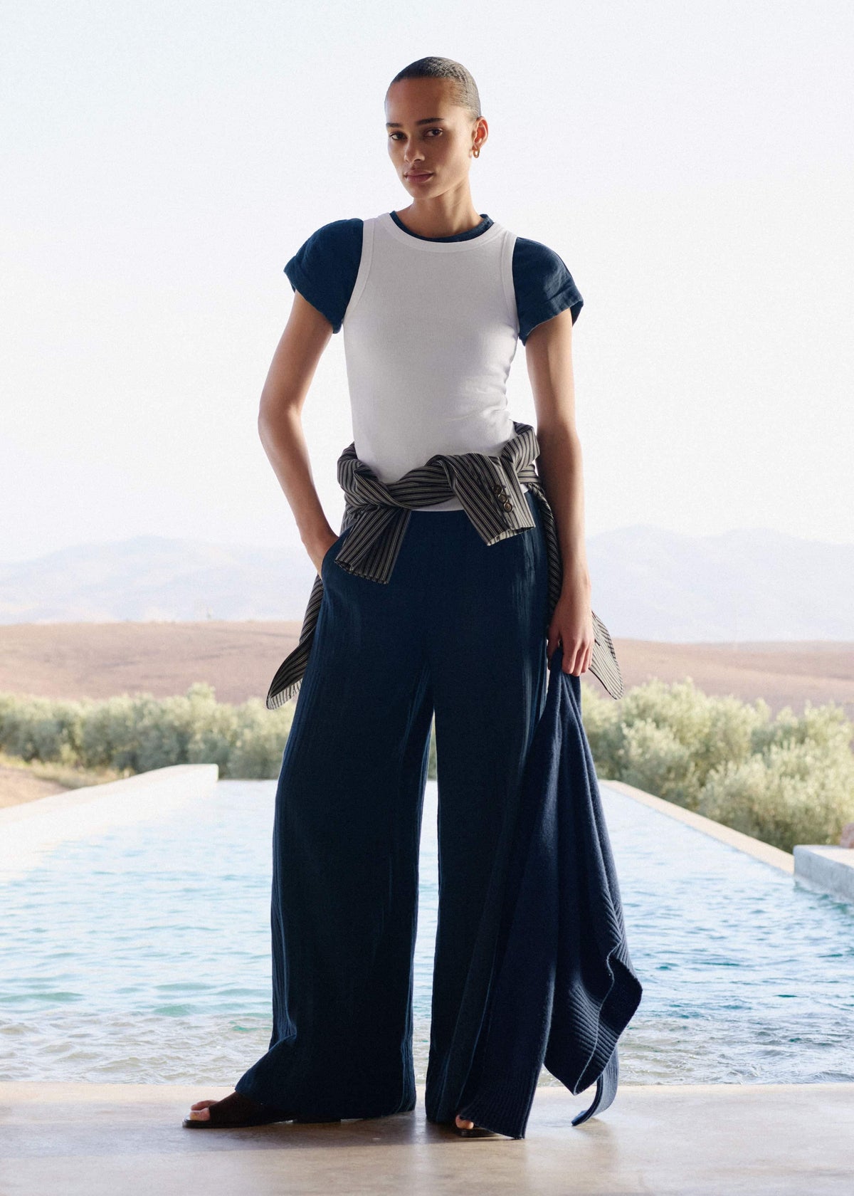 Navy Cheesecloth Wide-Leg Pant | ME+EM