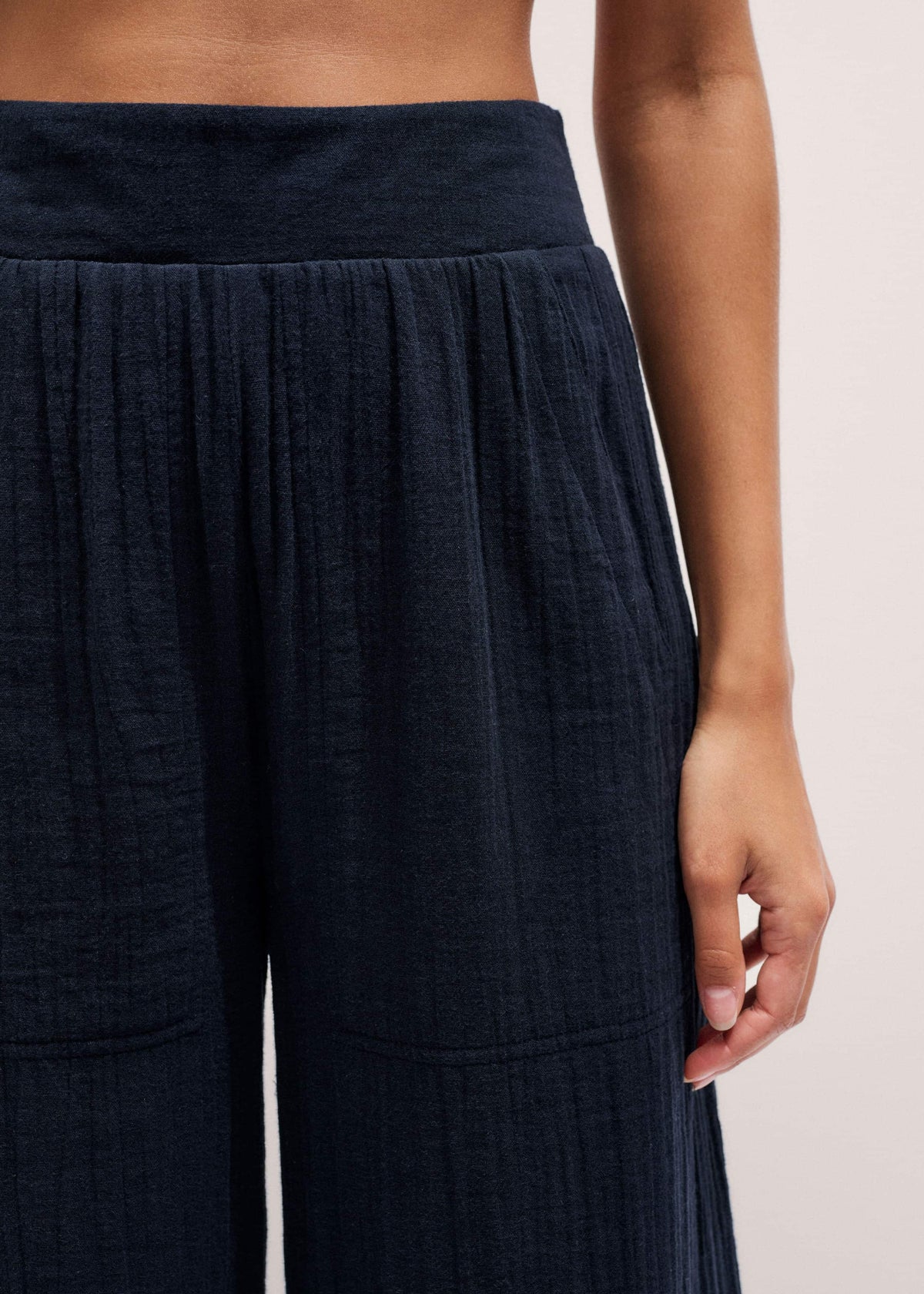 Navy Cheesecloth Wide-Leg Pant | ME+EM
