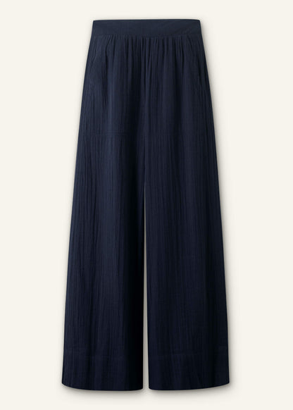 Navy Cheesecloth Wide-Leg Pant | ME+EM