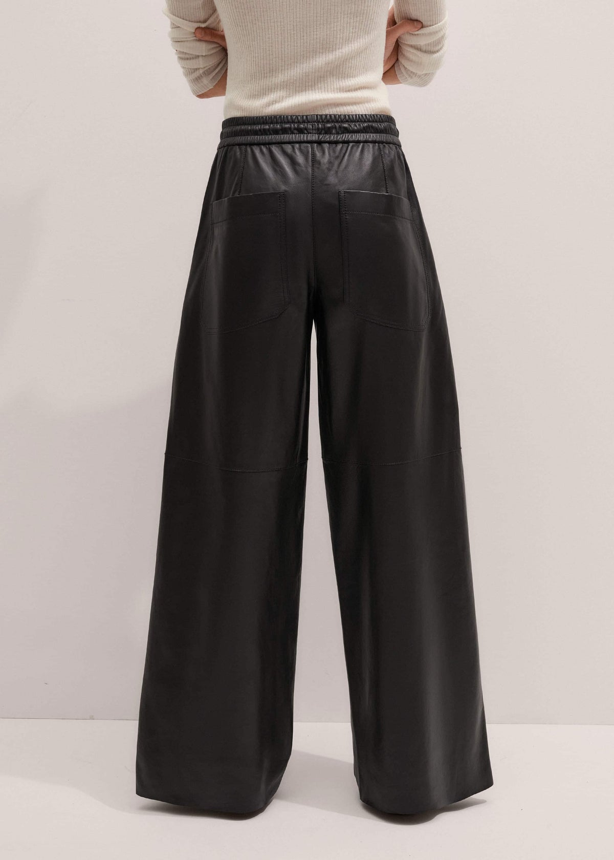 Warm Black Leather Wide-Leg Track Pant | ME+EM