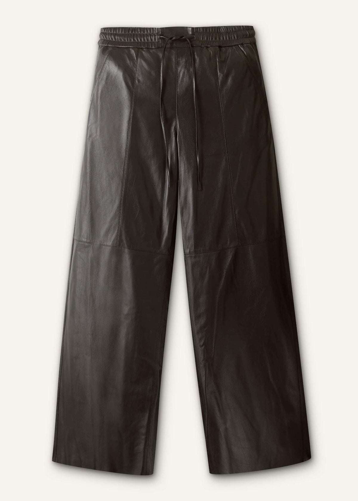 Warm Black Leather Wide-Leg Track Pant | ME+EM