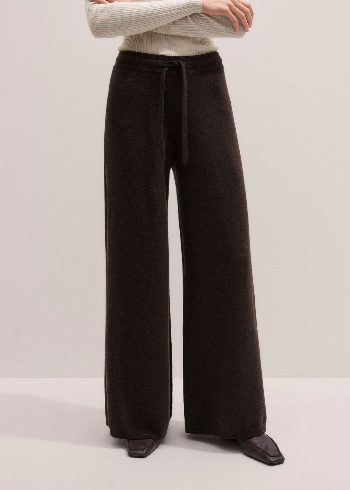 Brown Cashmere Wide-Leg Knit Pant | ME+EM
