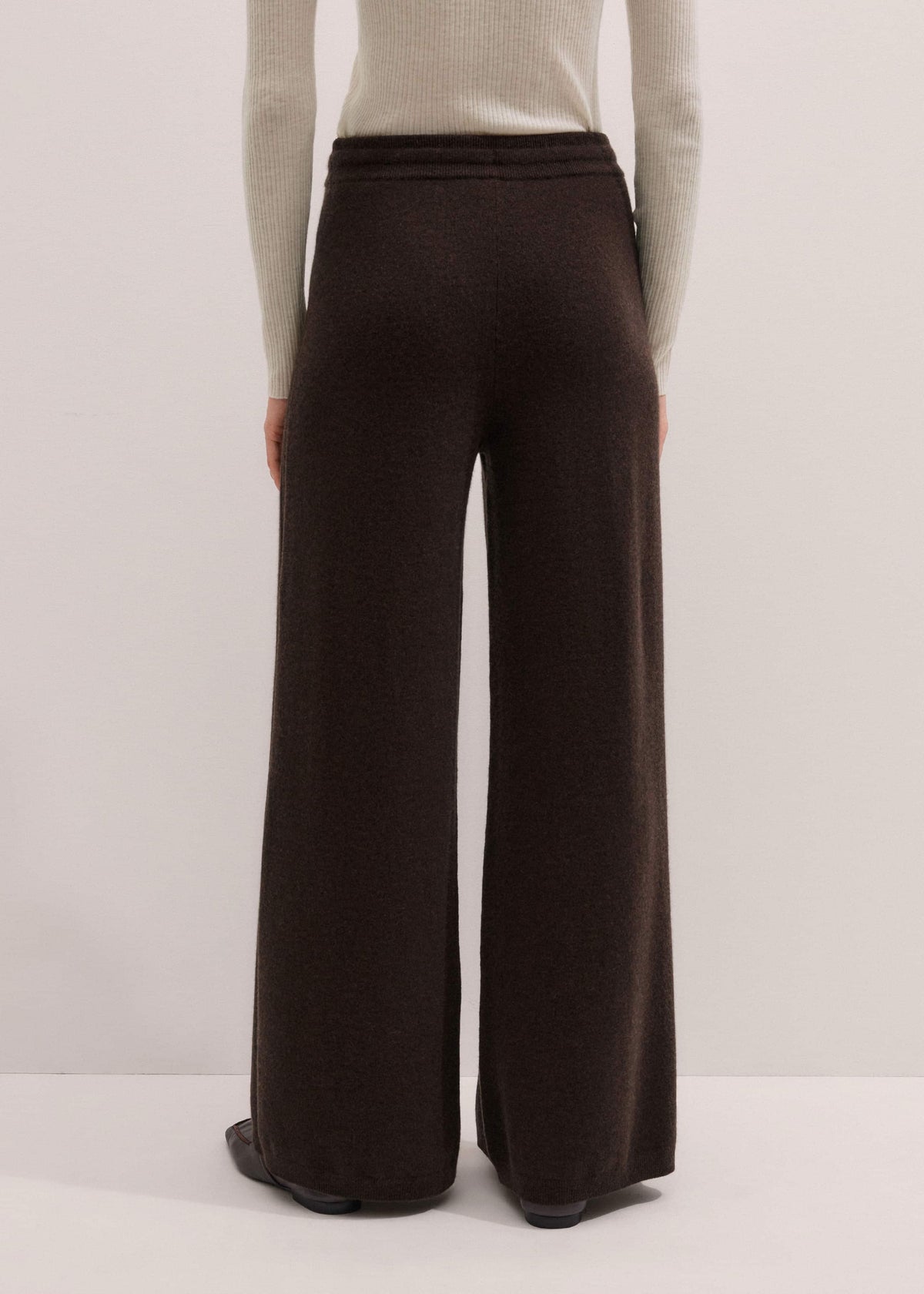 Brown Cashmere Wide-Leg Knit Pant | ME+EM