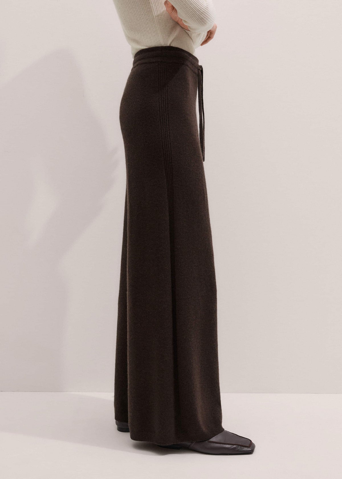 Brown Cashmere Wide-Leg Knit Pant | ME+EM