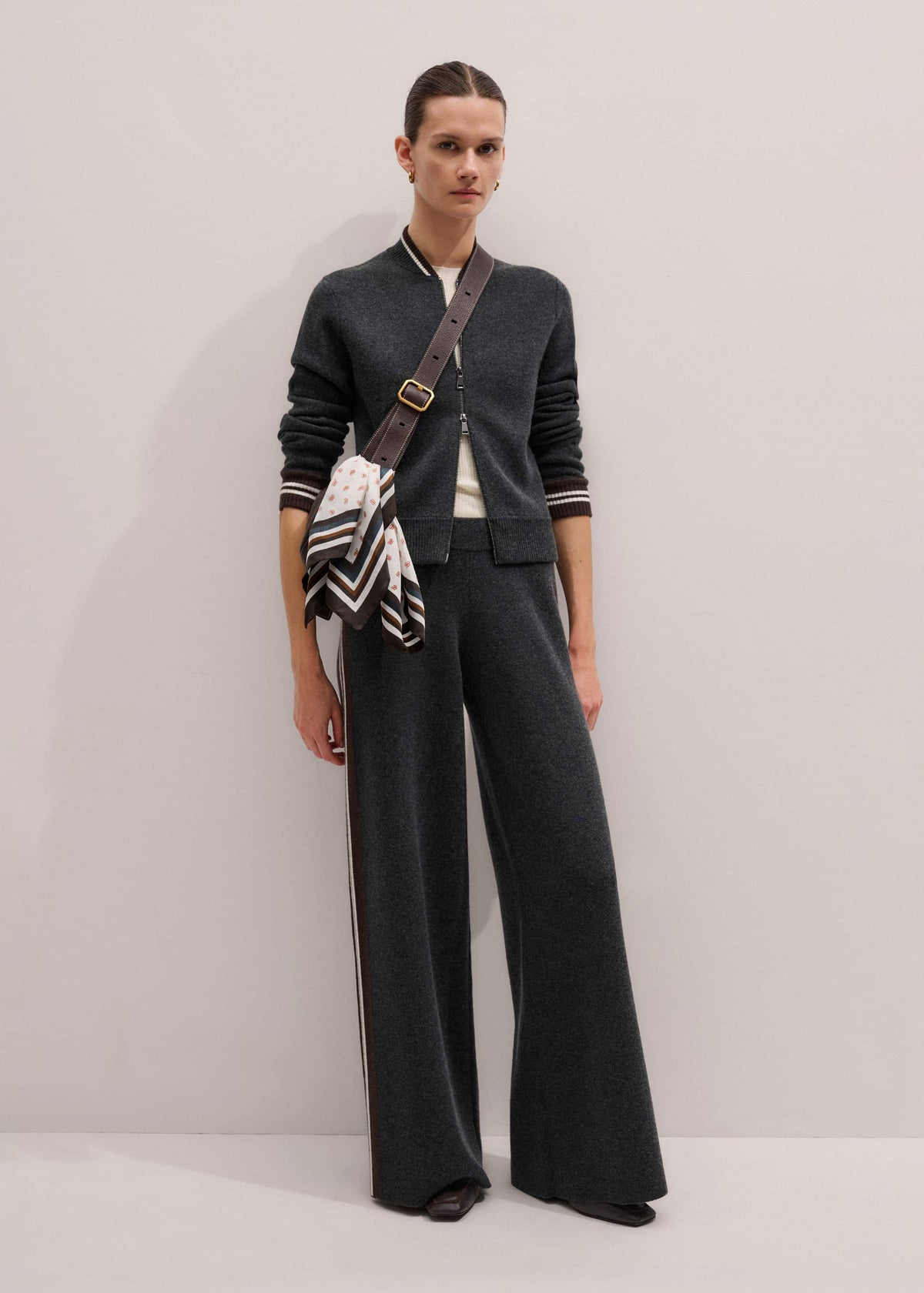 Gray Side Stripe Milano Knit Wide Leg Pant | ME+EM