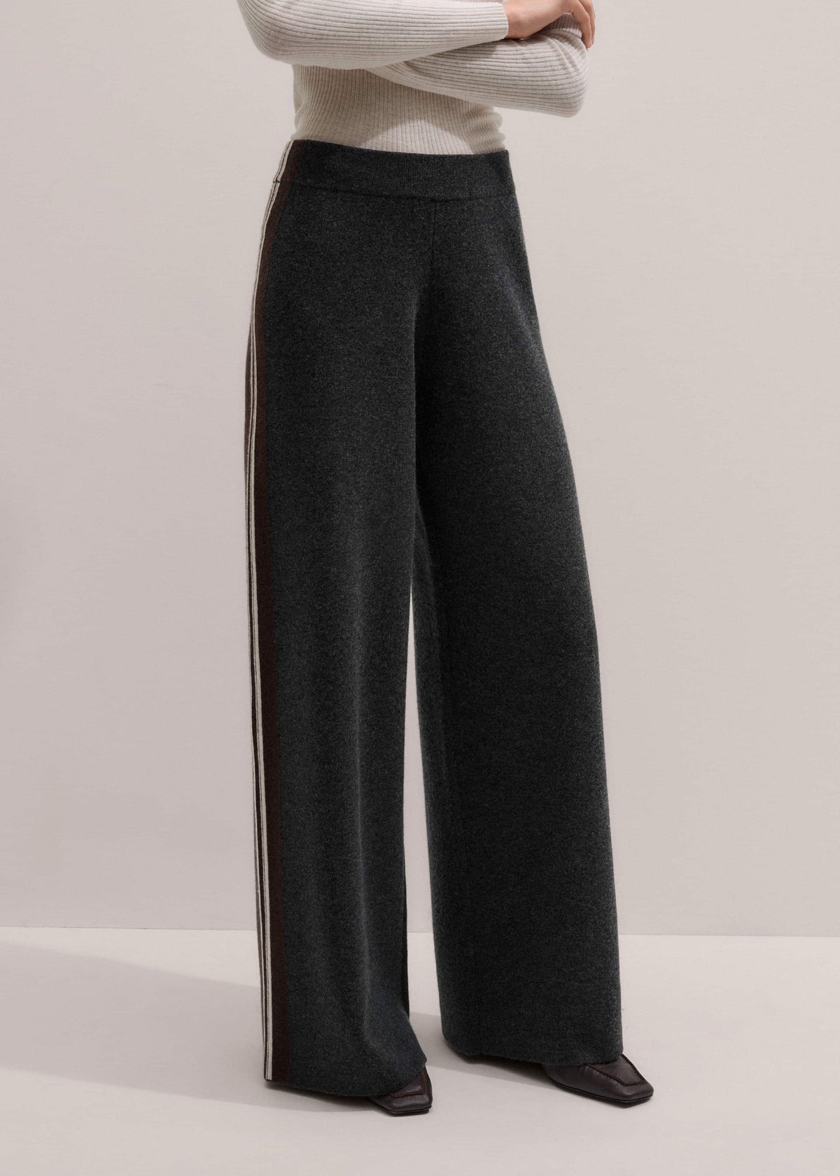 Gray Side Stripe Milano Knit Wide Leg Pant | ME+EM