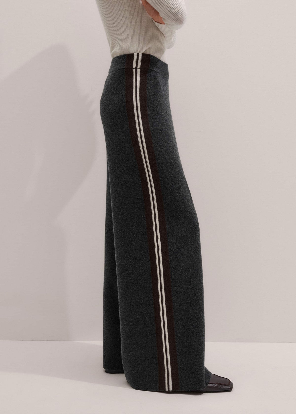 Gray Side Stripe Milano Knit Wide Leg Pant | ME+EM