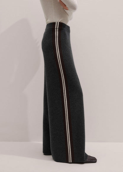 Gray Side Stripe Milano Knit Wide Leg Pant | ME+EM