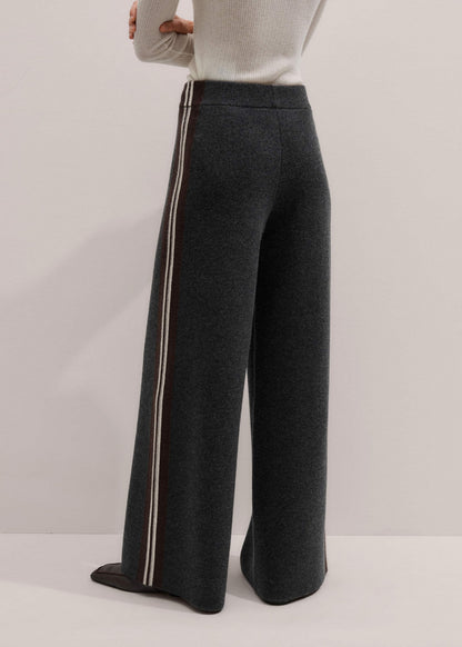 Gray Side Stripe Milano Knit Wide Leg Pant | ME+EM