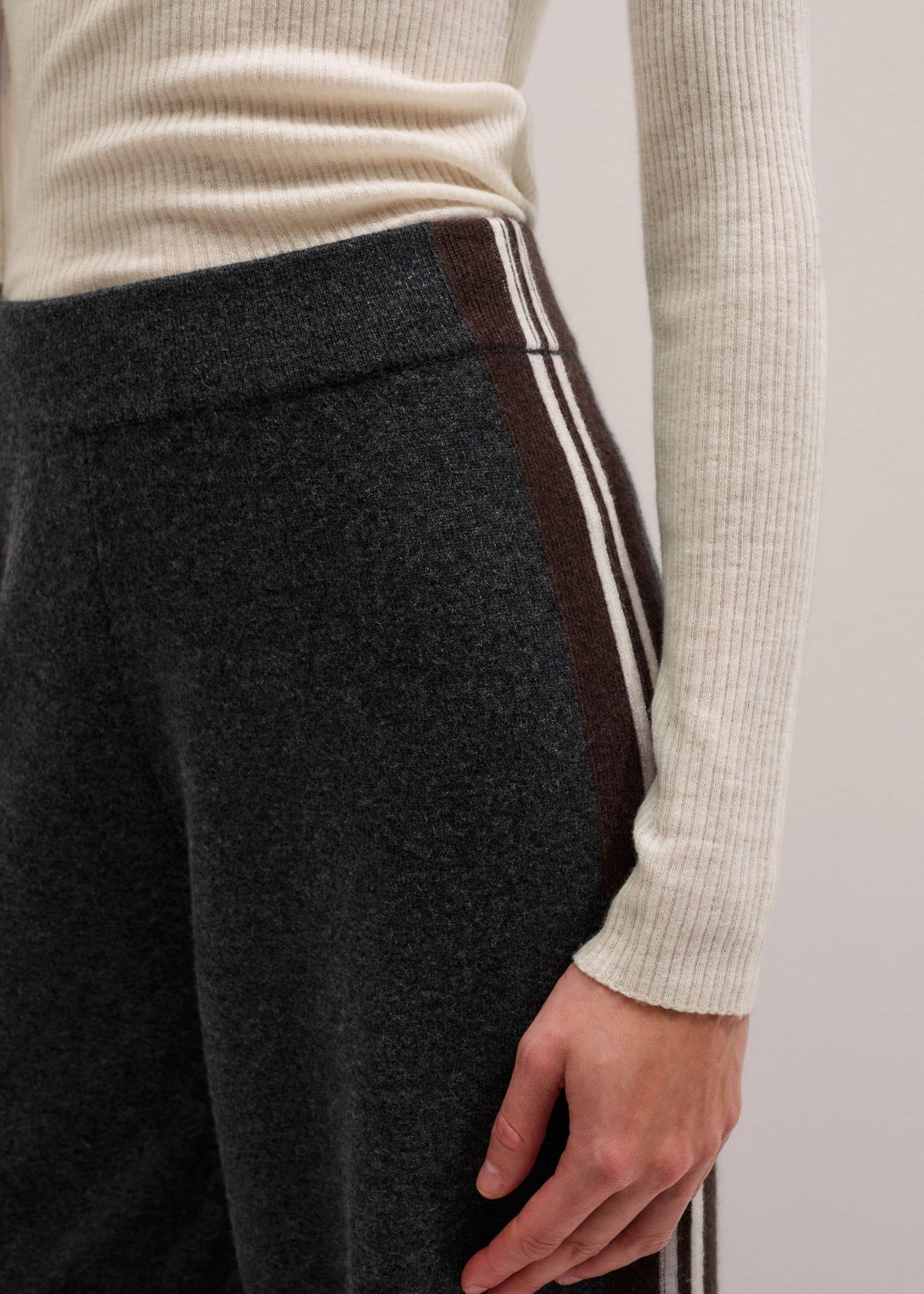 Gray Side Stripe Milano Knit Wide Leg Pant | ME+EM