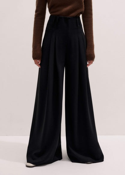 Black Wool Ultra Wide-Leg Pleat Pant | ME+EM
