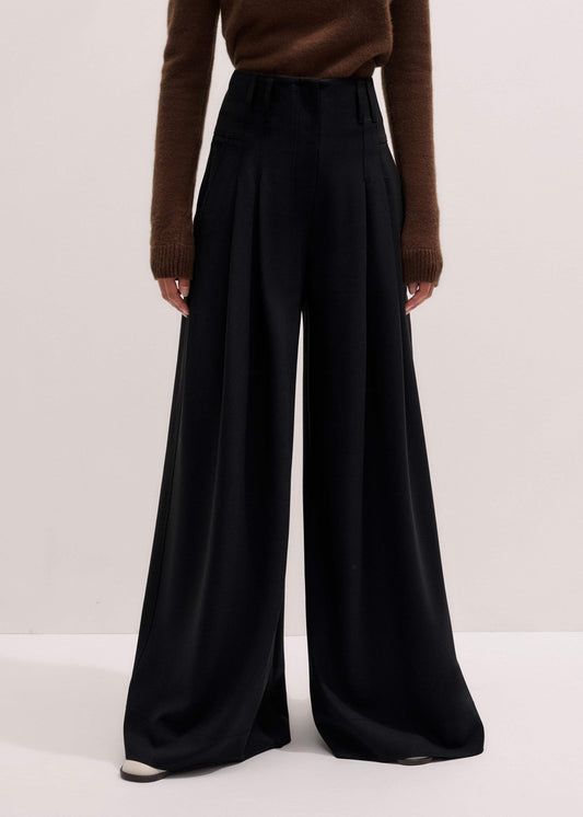 Black Wool Ultra Wide-Leg Pleat Pant | ME+EM
