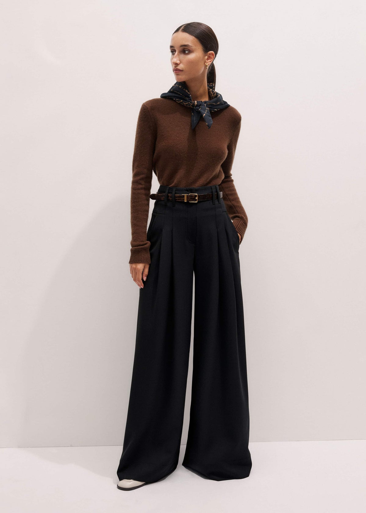 Black Wool Ultra Wide-Leg Pleat Pant | ME+EM