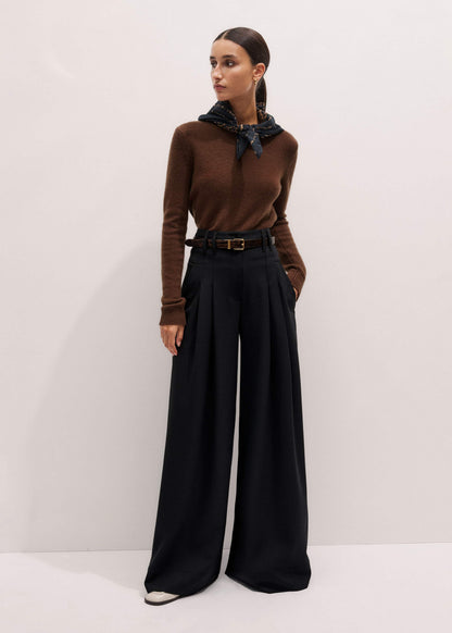 Black Wool Ultra Wide-Leg Pleat Pant | ME+EM