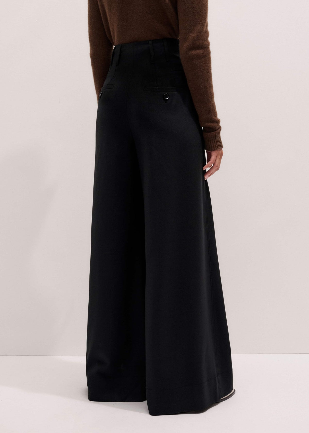 Black Wool Ultra Wide-Leg Pleat Pant | ME+EM