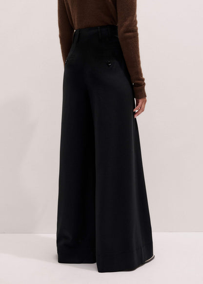 Black Wool Ultra Wide-Leg Pleat Pant | ME+EM