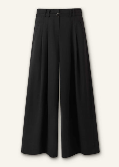Black Wool Ultra Wide-Leg Pleat Pant | ME+EM