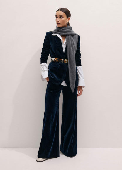 Navy Wool Pinstripe Wide-Leg Pant | ME+EM
