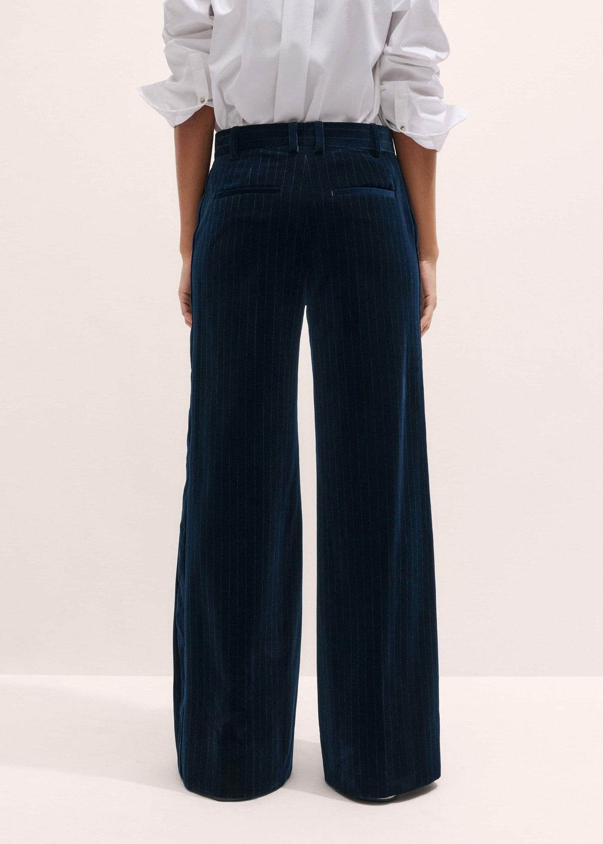 Navy Wool Pinstripe Wide-Leg Pant | ME+EM