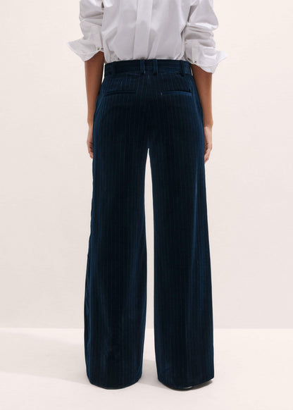 Navy Wool Pinstripe Wide-Leg Pant | ME+EM