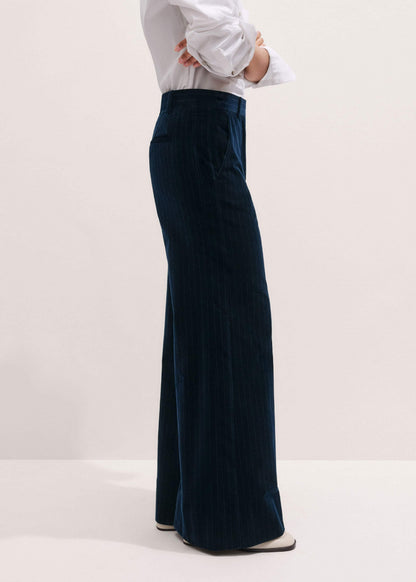 Navy Wool Pinstripe Wide-Leg Pant | ME+EM