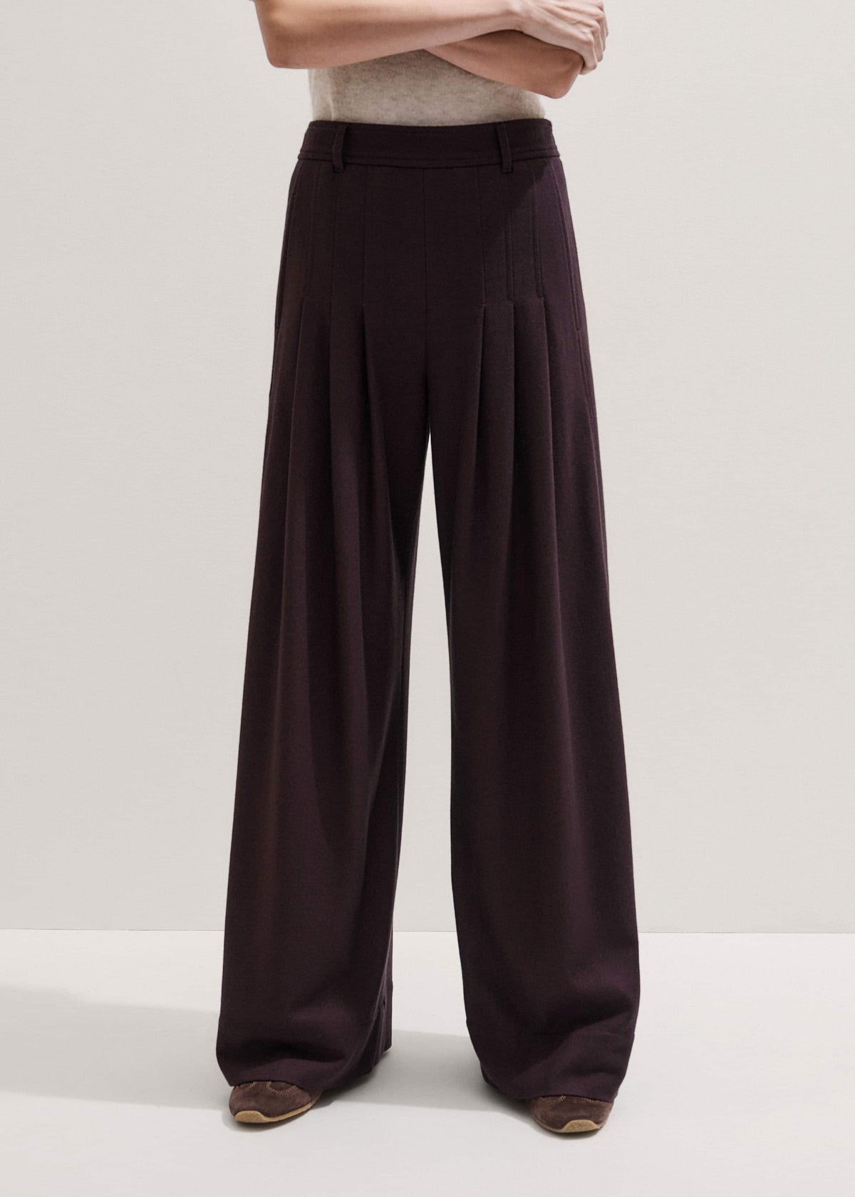 Red Wool Multi Pleat Wide-Leg Pant | ME+EM