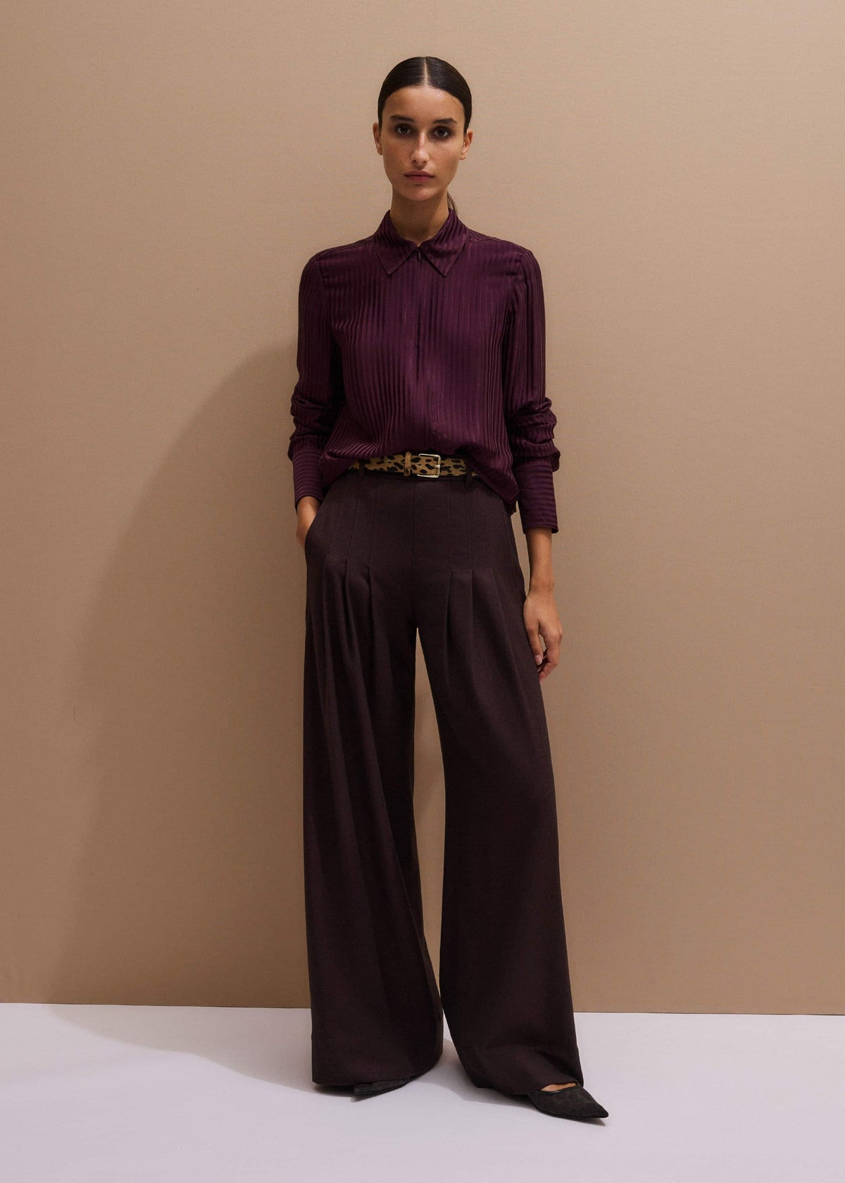 Red Wool Multi Pleat Wide-Leg Pant | ME+EM