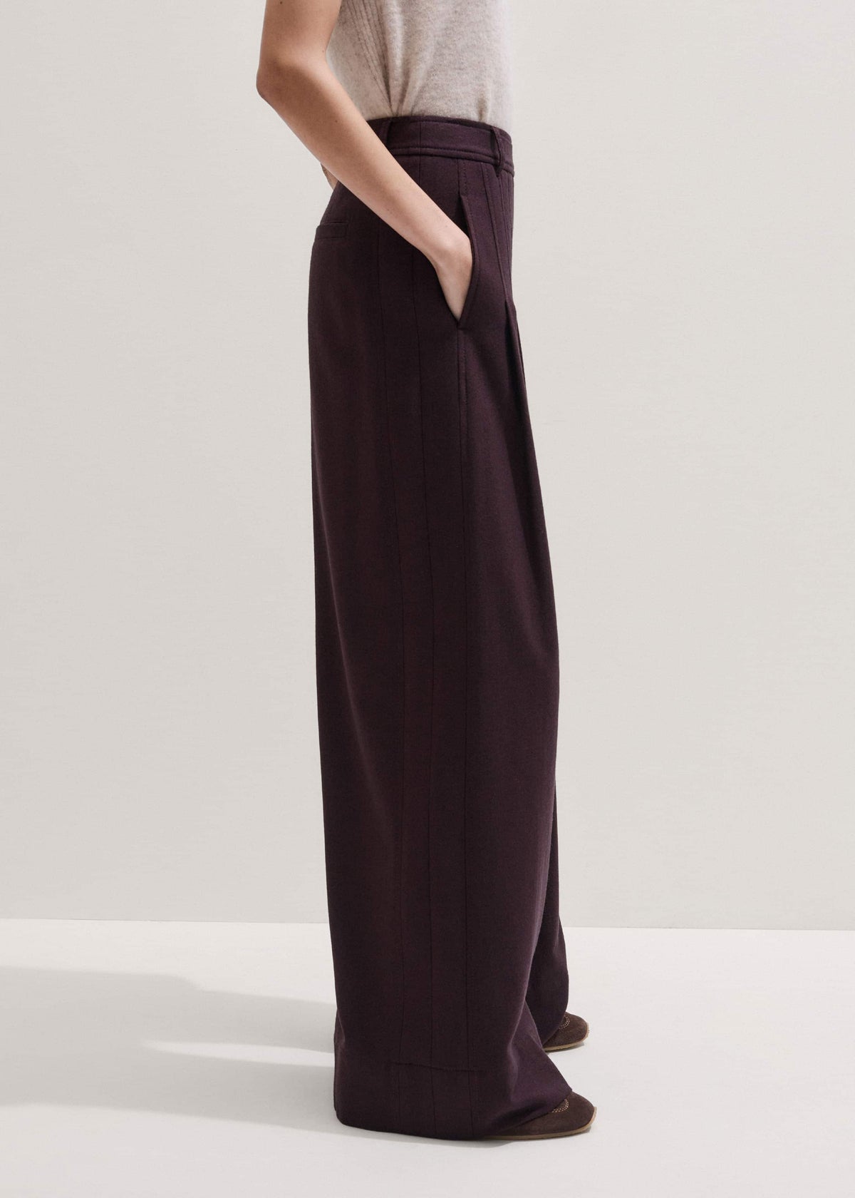 Red Wool Multi Pleat Wide-Leg Pant | ME+EM