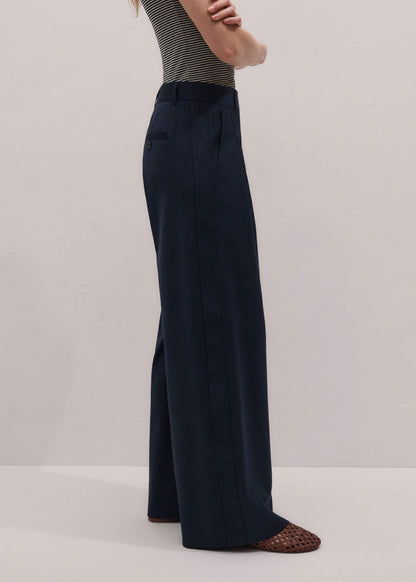 Navy Pinstripe Pleat Front Man Pant | ME+EM