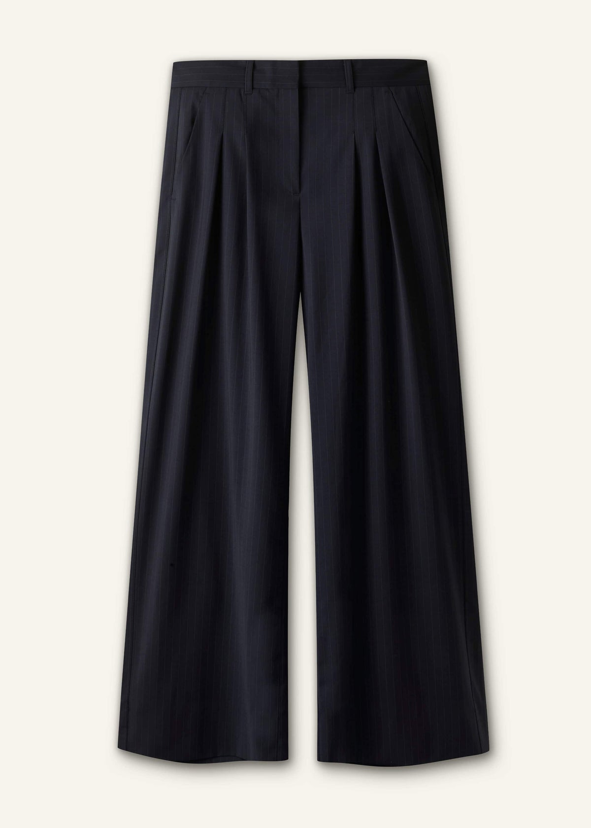 Navy Pinstripe Pleat Front Man Pant | ME+EM