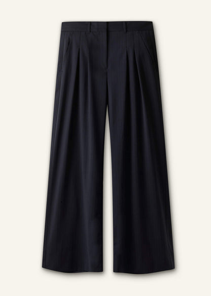 Navy Pinstripe Pleat Front Man Pant | ME+EM