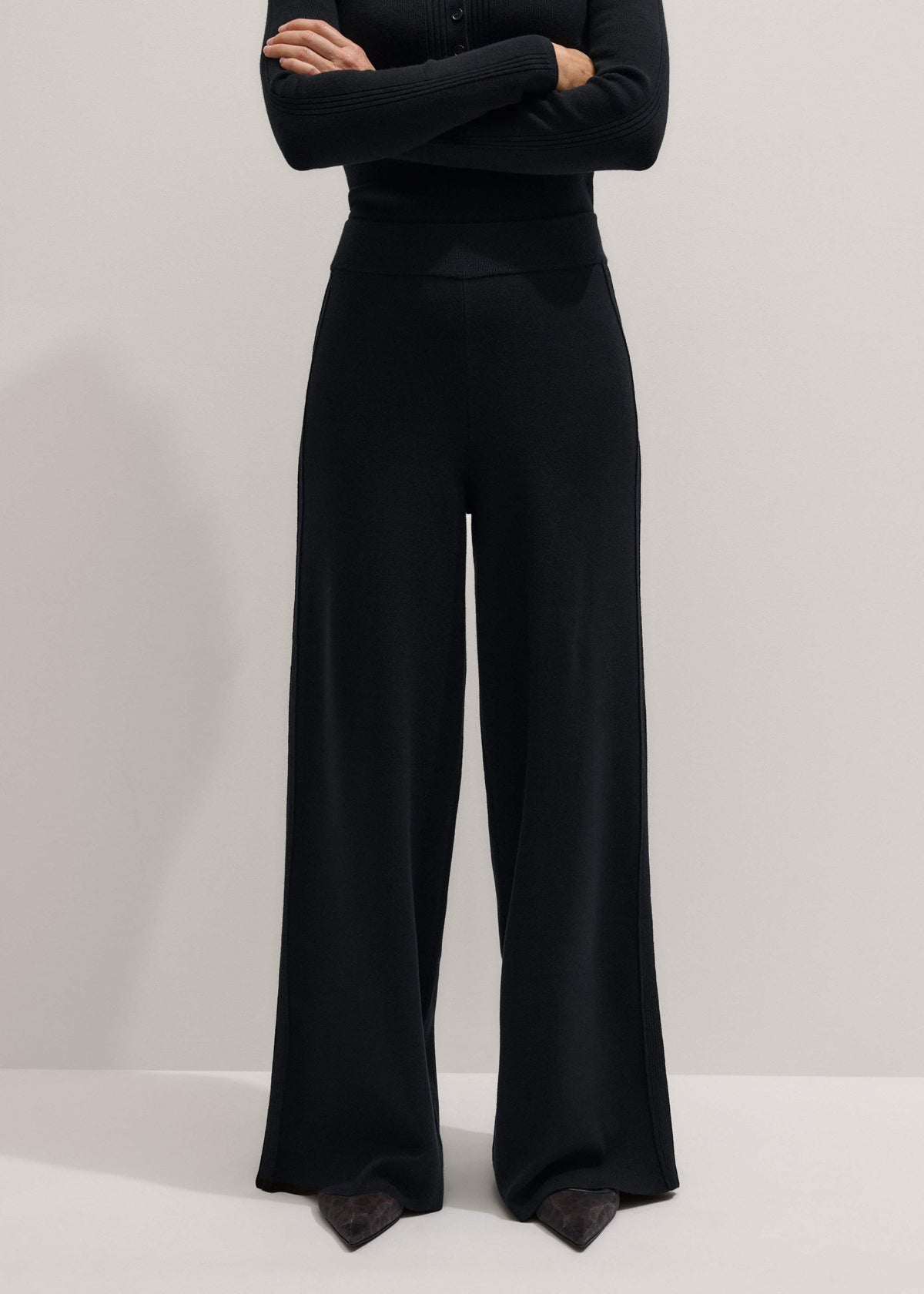 Black Silk Knit Evening Palazzo Pant | ME+EM