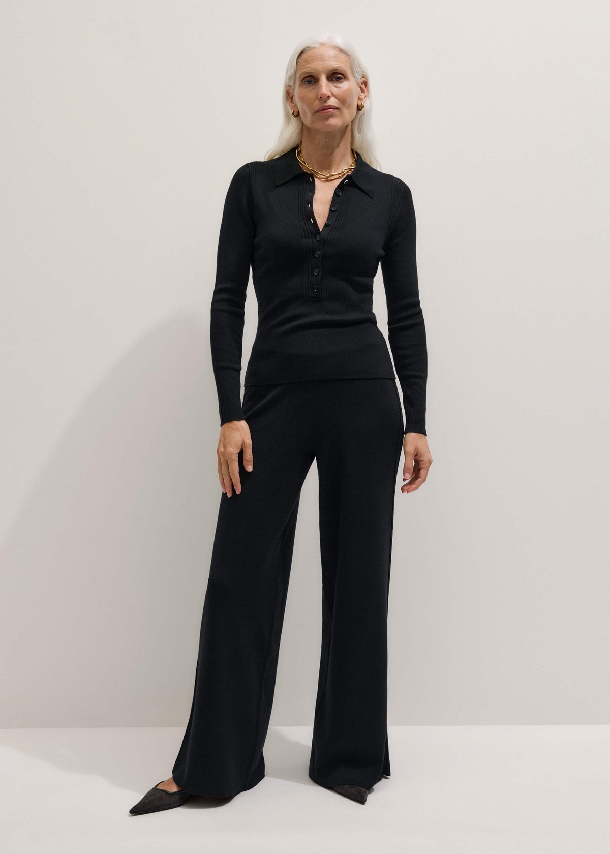 Black Silk Knit Evening Palazzo Pant | ME+EM