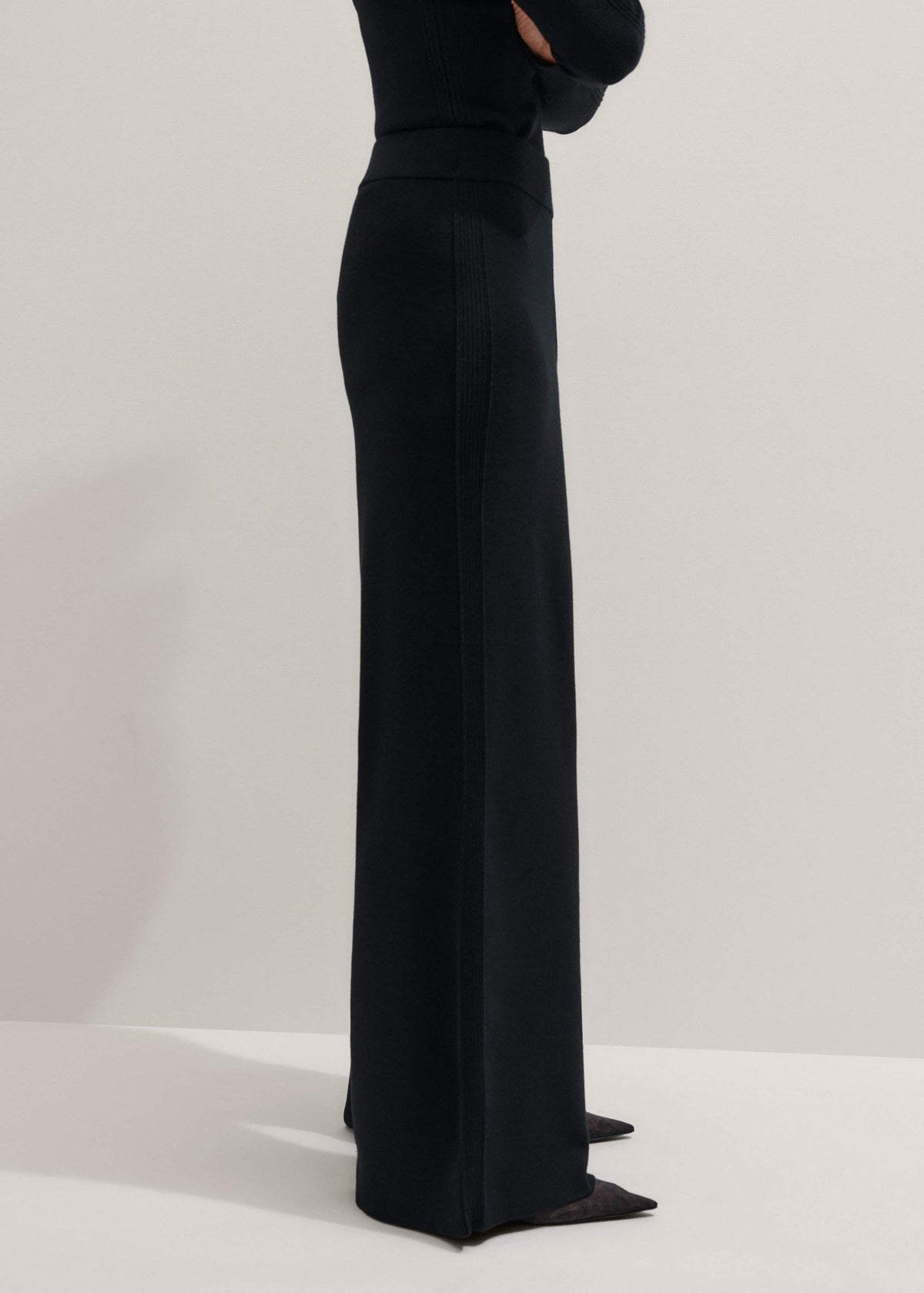 Black Silk Knit Evening Palazzo Pant | ME+EM