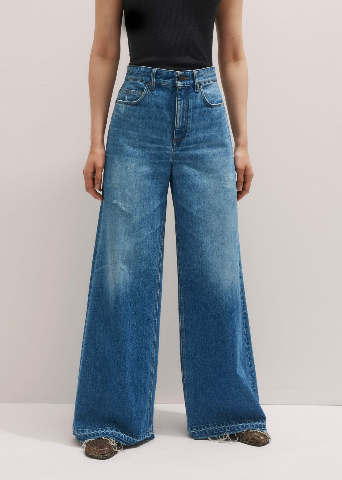 Blue Distressed Ultimate Wide-Leg Jean | ME+EM