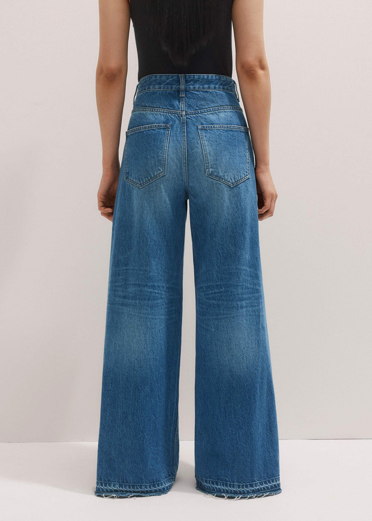 Blue Distressed Ultimate Wide-Leg Jean | ME+EM