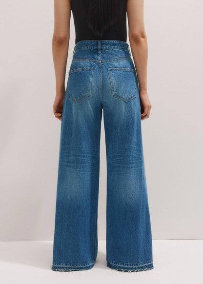 Blue Distressed Ultimate Wide-Leg Jean | ME+EM