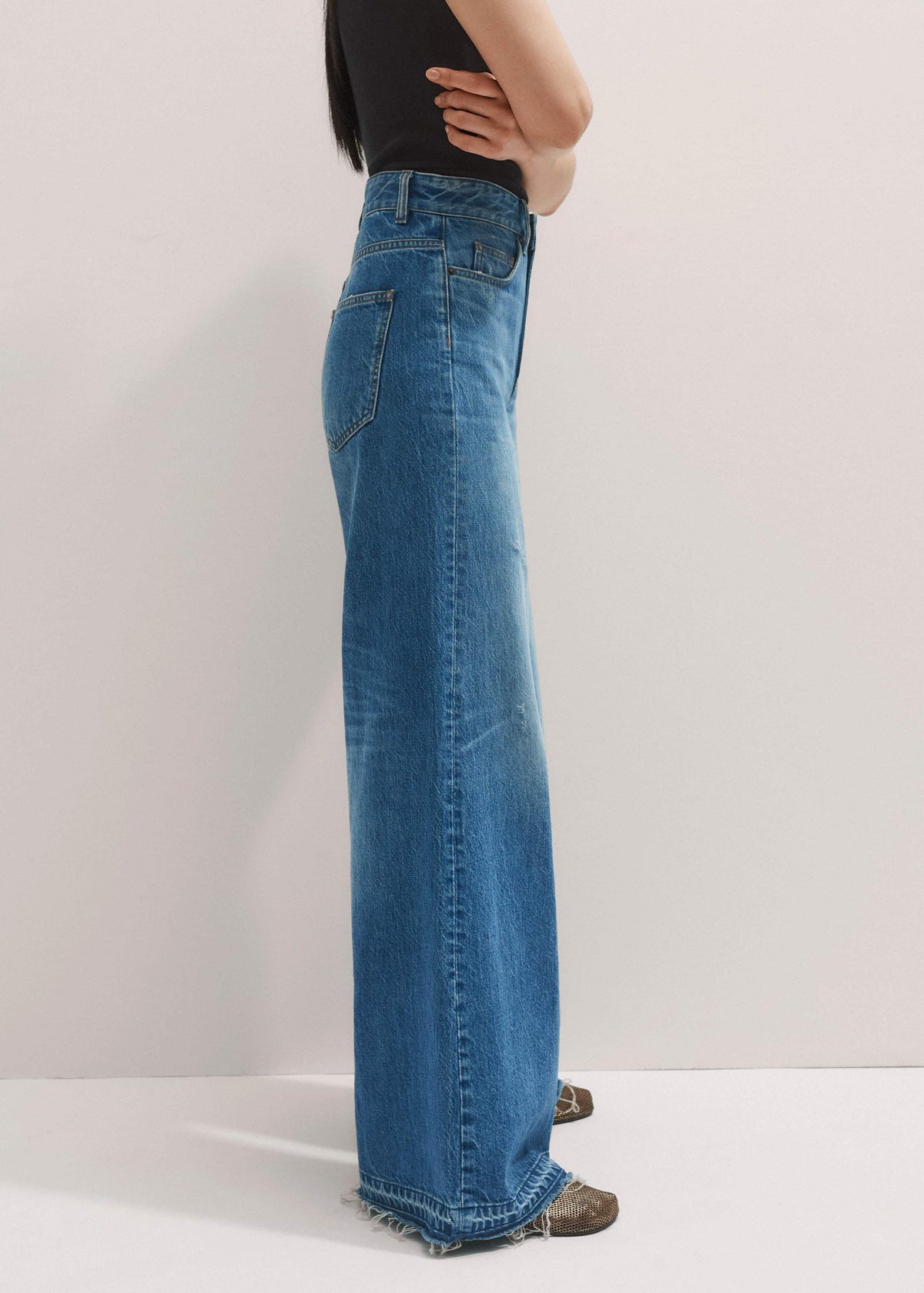 Blue Distressed Ultimate Wide-Leg Jean | ME+EM