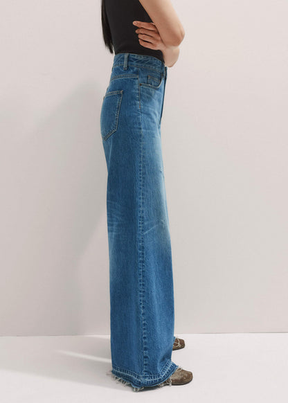 Blue Distressed Ultimate Wide-Leg Jean | ME+EM
