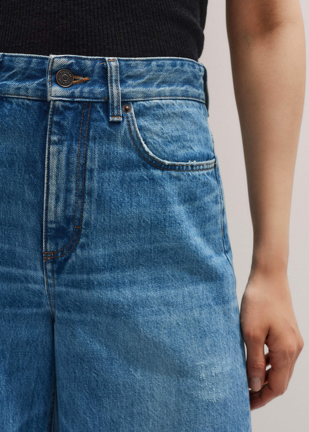 Blue Distressed Ultimate Wide-Leg Jean | ME+EM