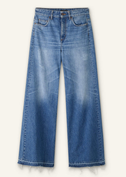 Blue Distressed Ultimate Wide-Leg Jean | ME+EM
